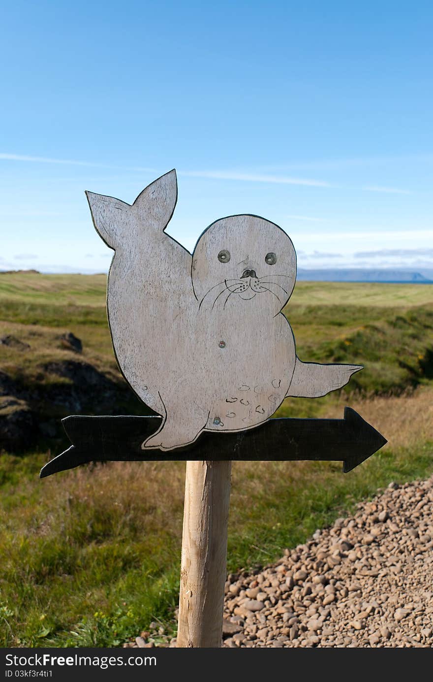 Sign for the seal colony in Iceland. Sign for the seal colony in Iceland