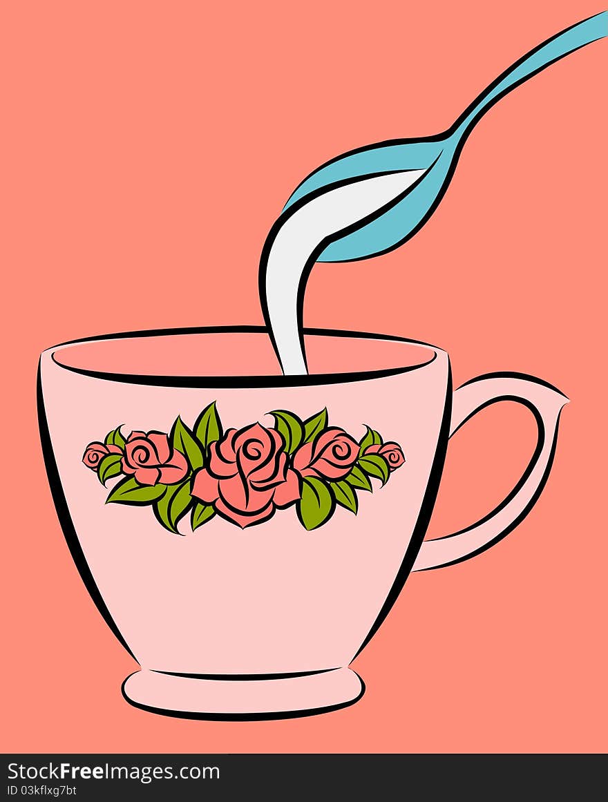 Bowl and spoon with milk.illustration for a design