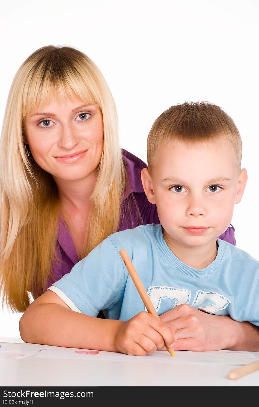 Family drawing at table