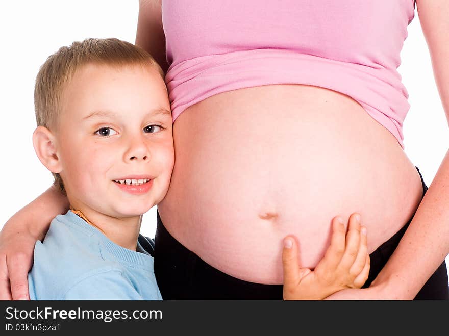 Portrait of son with her pregnant mom