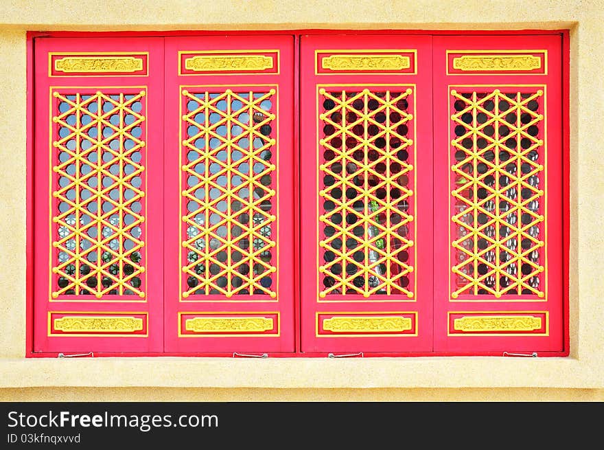 Chinese traditional windows at Chinese temple in Thailand.