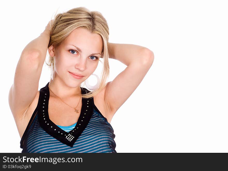 Cute girl posing on a white background. Cute girl posing on a white background