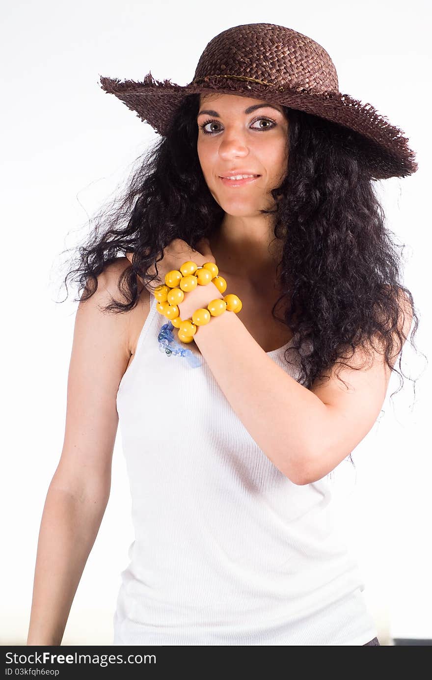 Portrait of a happy girl in a hat. Portrait of a happy girl in a hat