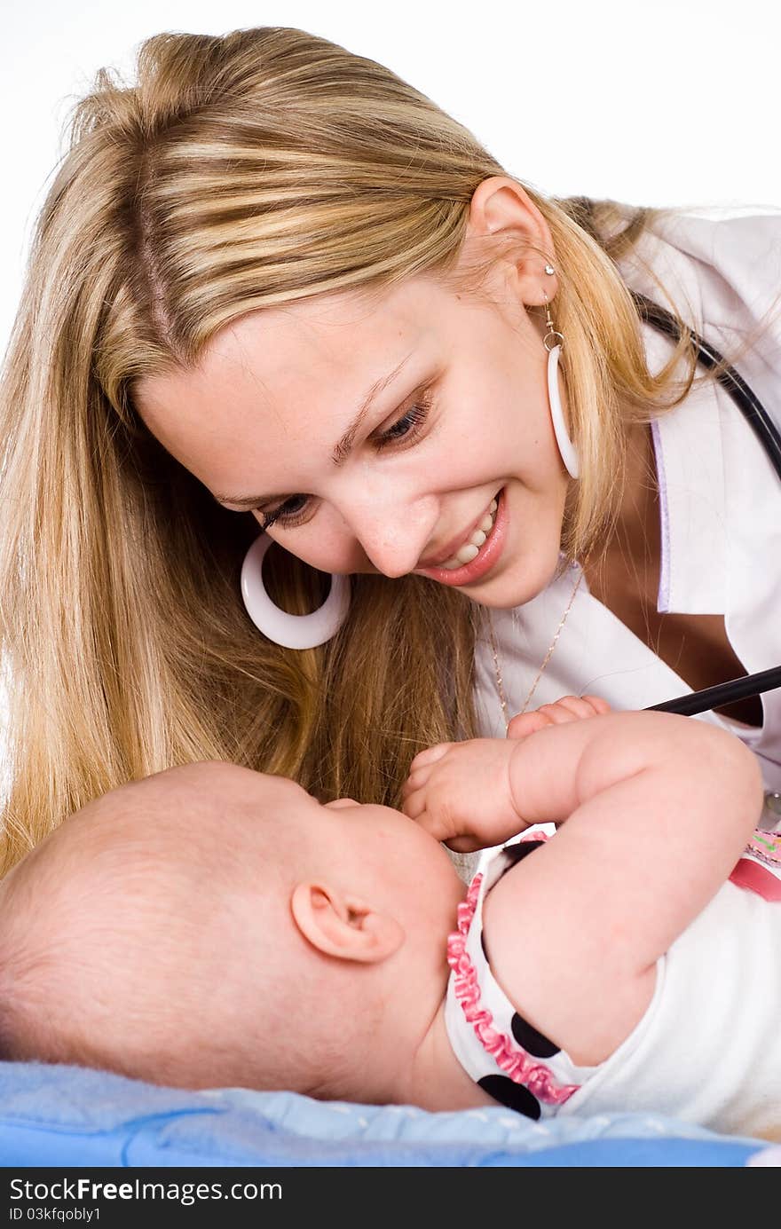 Portrait of a nurse with a baby. Portrait of a nurse with a baby