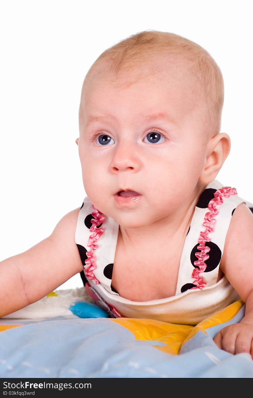 Cute baby lying  on a white background. Cute baby lying  on a white background