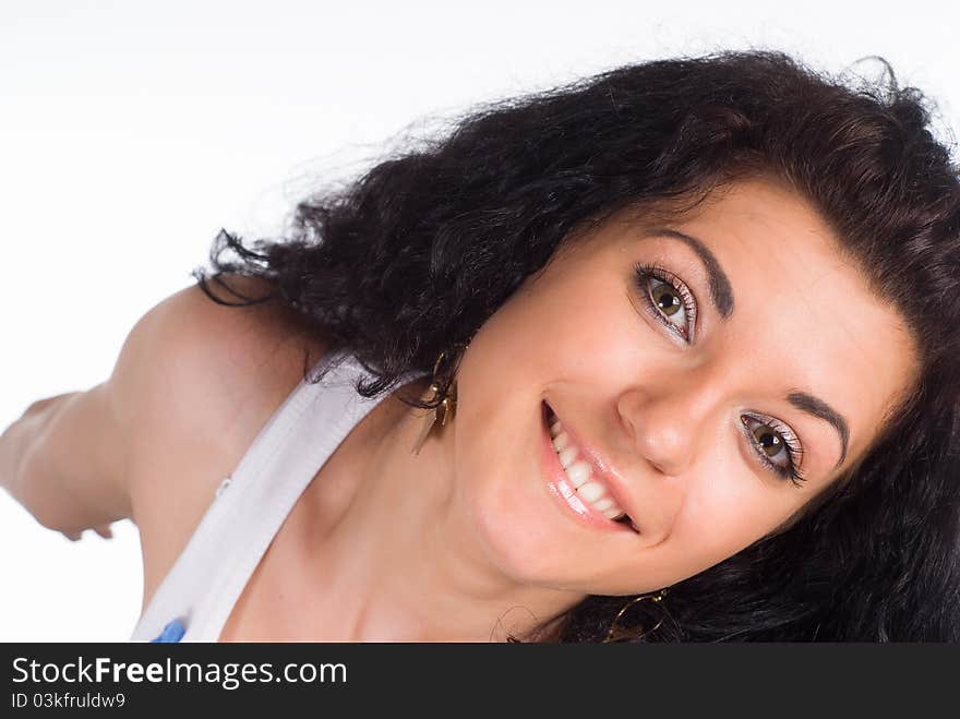 Cute girl posing on a white background. Cute girl posing on a white background