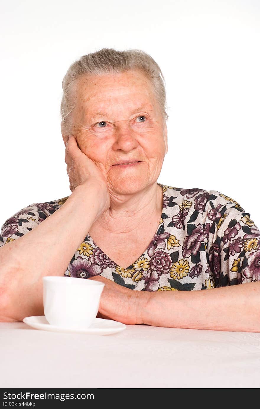 Portrait of a grandmother on a white. Portrait of a grandmother on a white