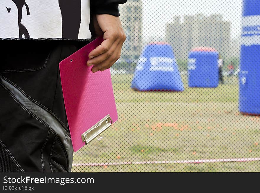 Referee with the paintball game. Referee with the paintball game