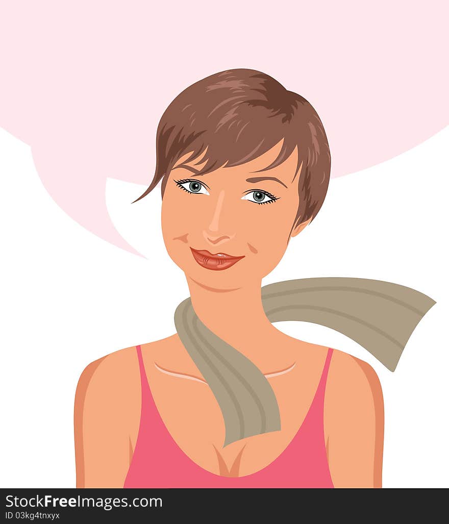 Illustration nice girl about something thinks - vector