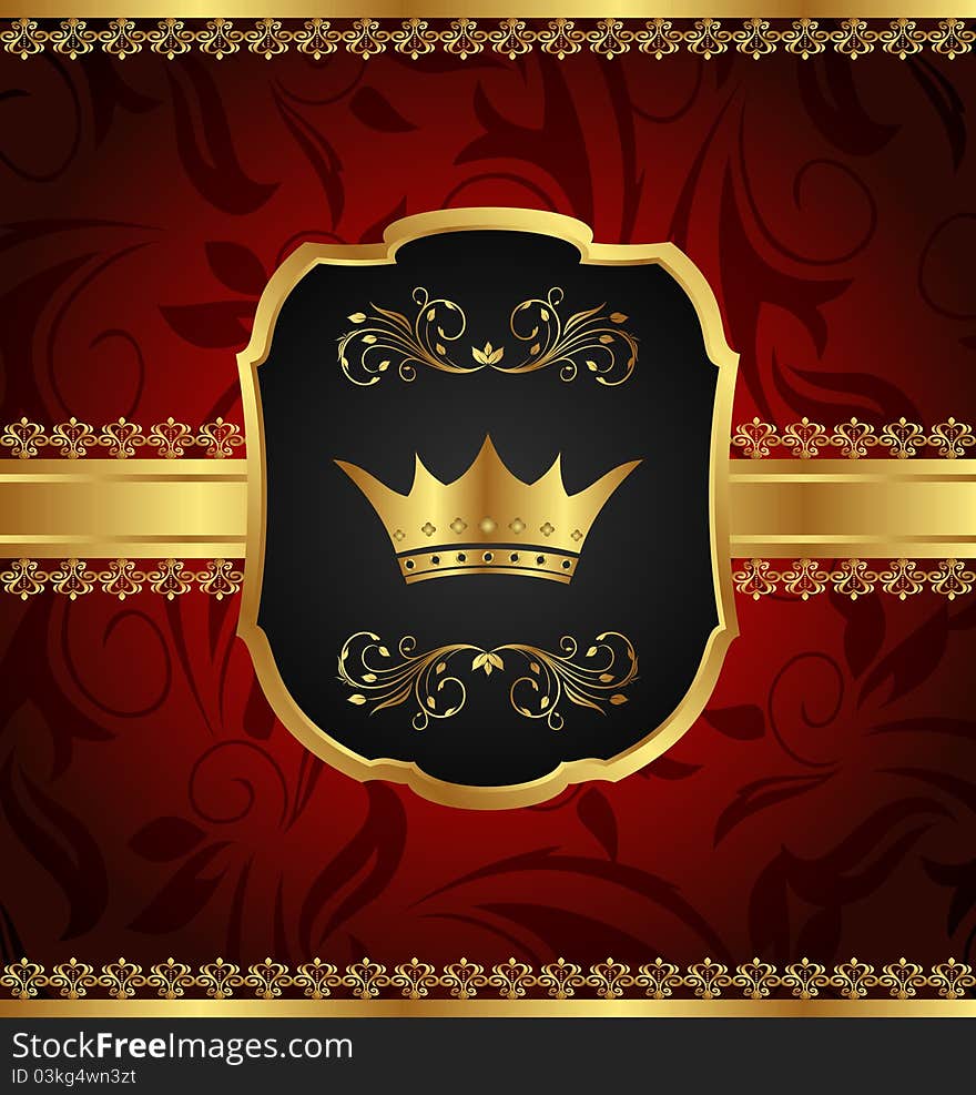 Illustration golden vintage frame with crown - vector