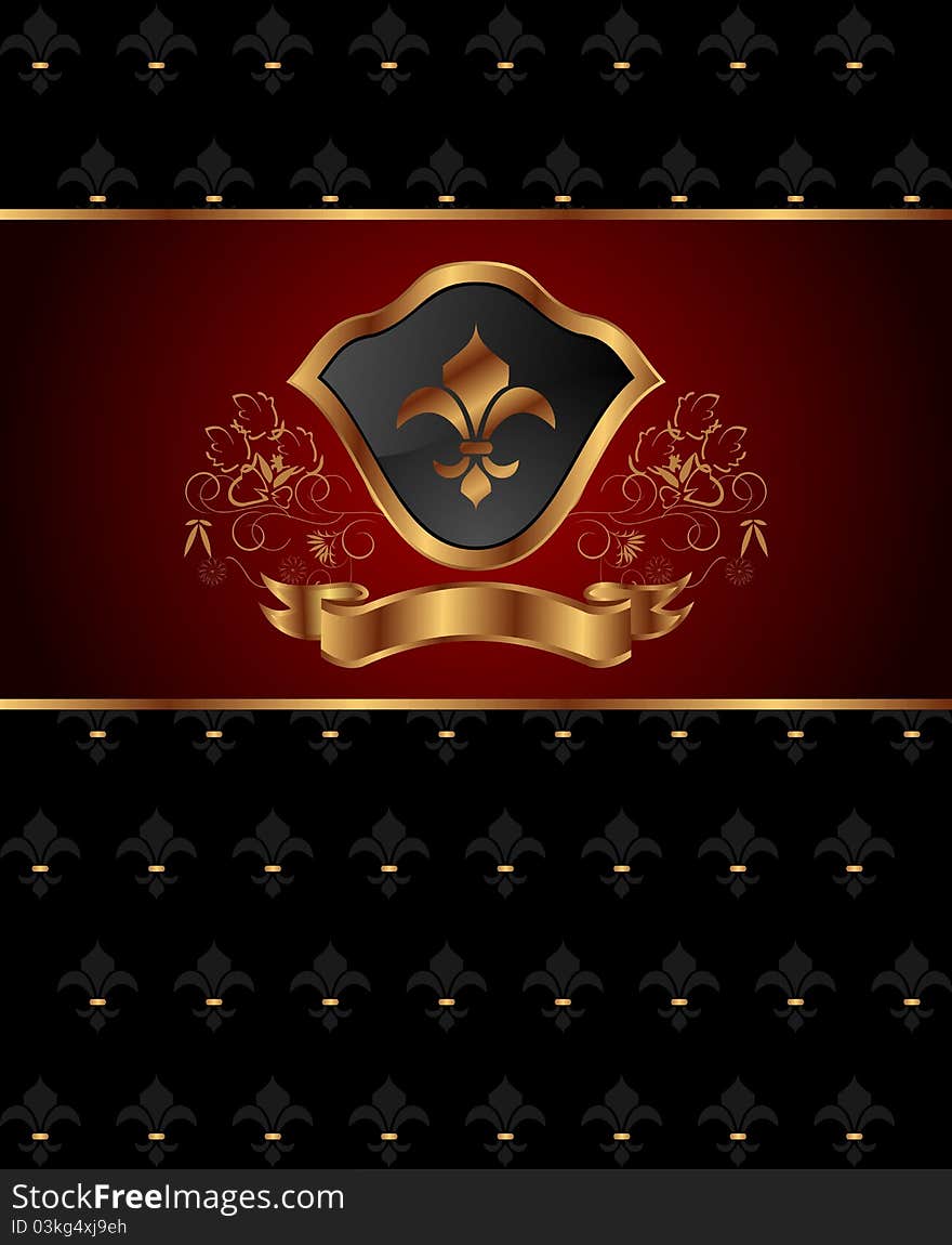 Illustration golden ornate frame with shield - vector