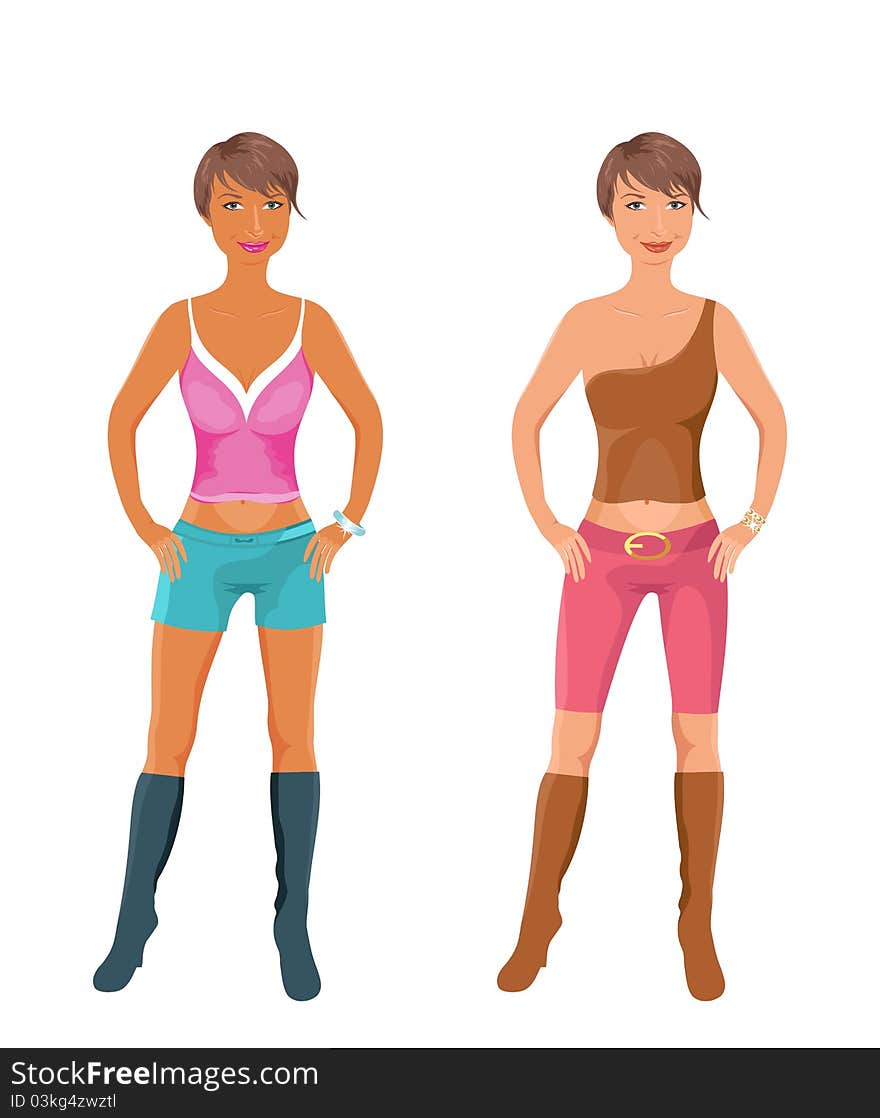 Illustration set female fashion models - vector