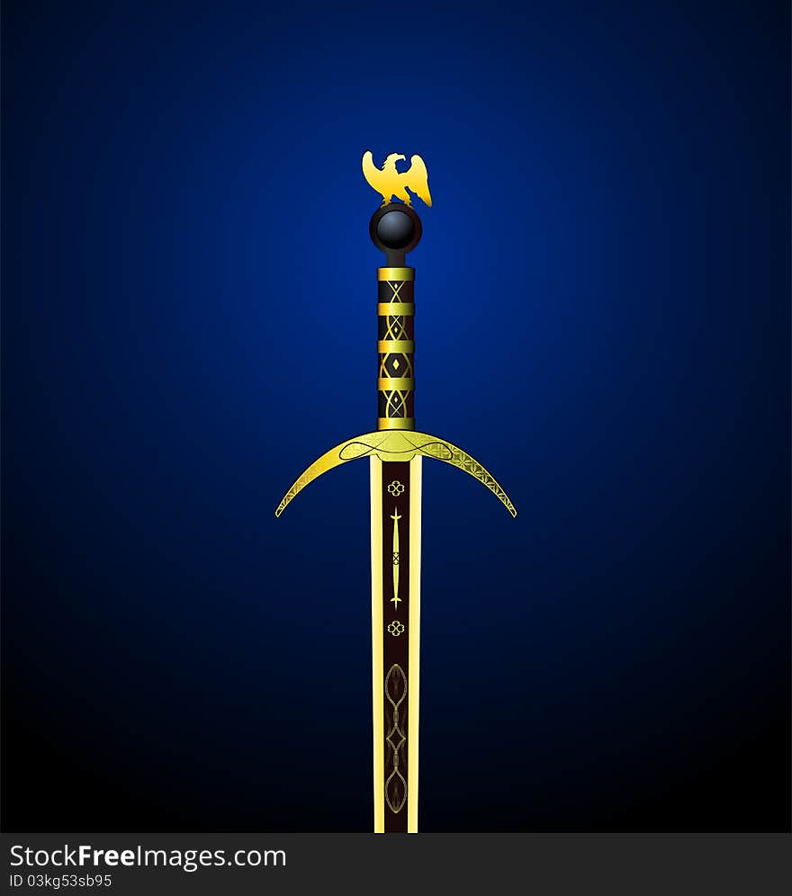 Illustration of a magic gold sword with an eagle on a hilt - vector