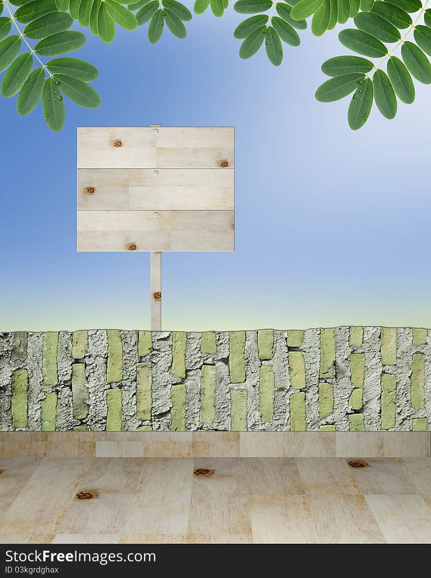 Empty wooden signboard on beautiful nature background