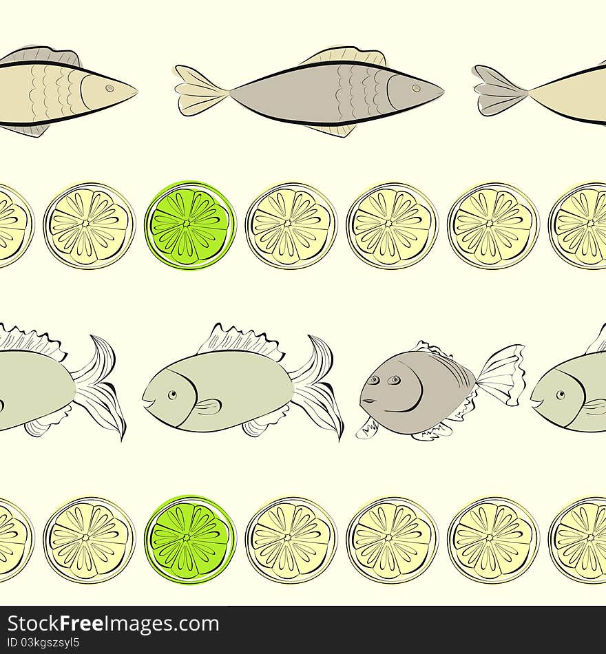 Seamless background with fish and lemon