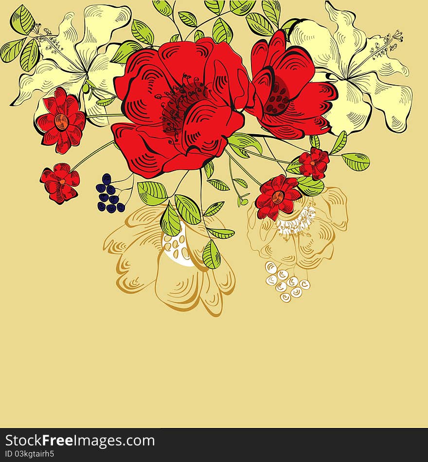 Floral background with red flowers