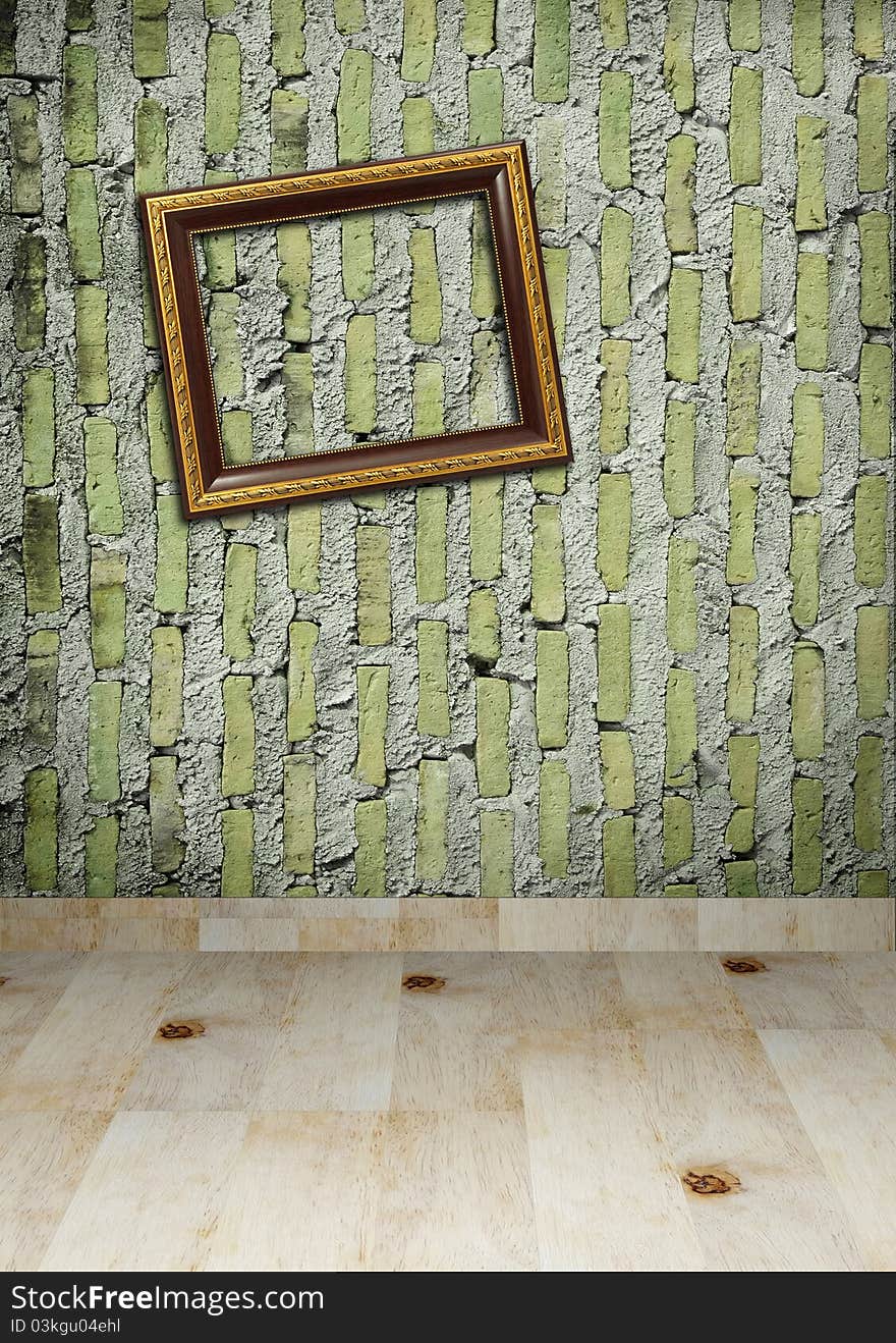 Gold frame on a old wall room background