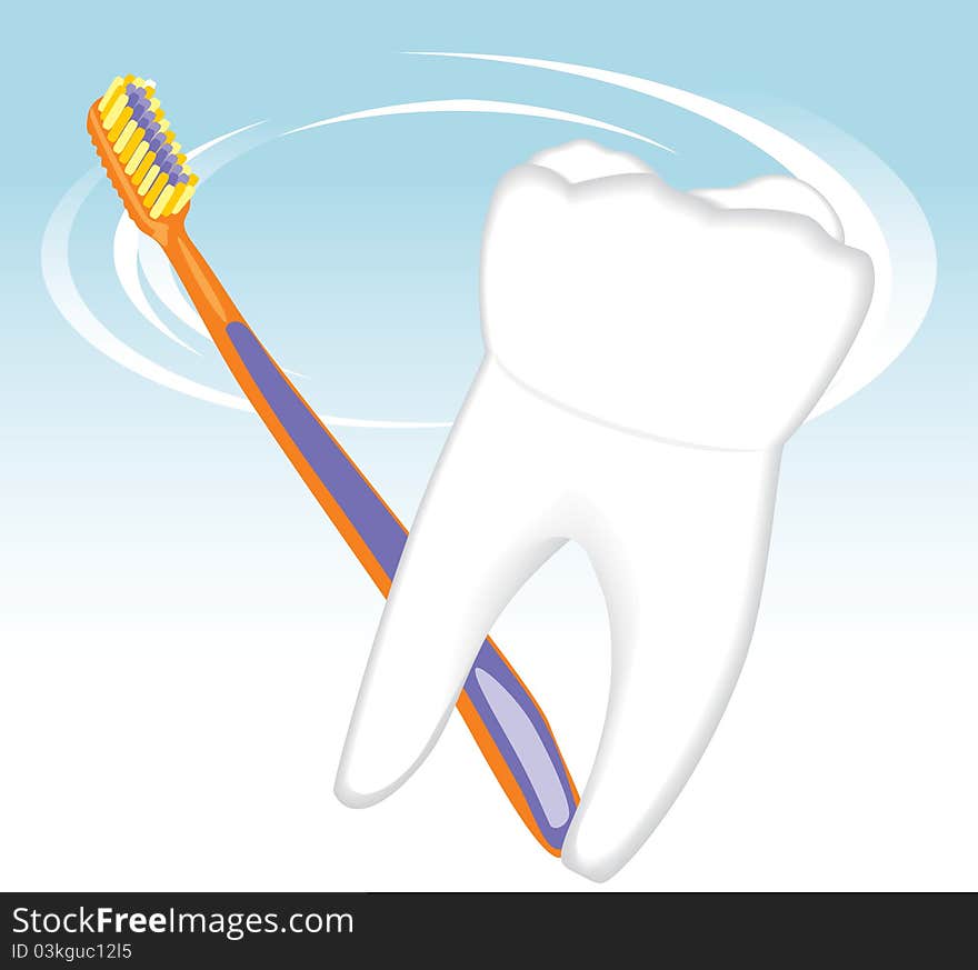 Tooth and toothbrush. Dental concept. Illustration