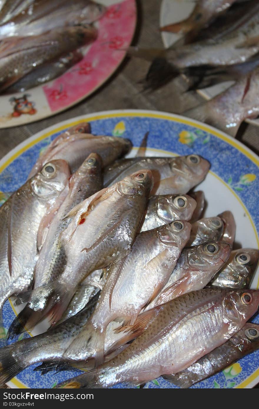 Fresh water fishes in open supermarket of local community