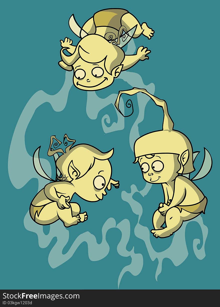 Cute illustration magical flying elves. Cute illustration magical flying elves