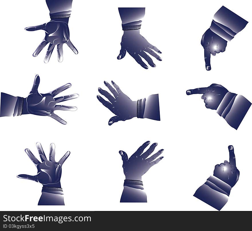 Man's hands in different positions in the  made