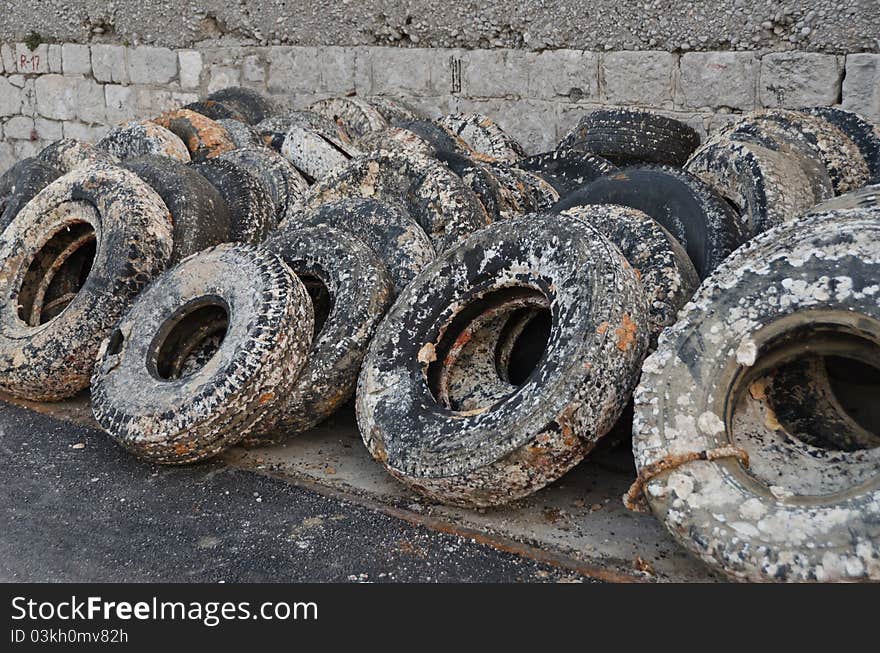 Wasted old tyres in the harbour