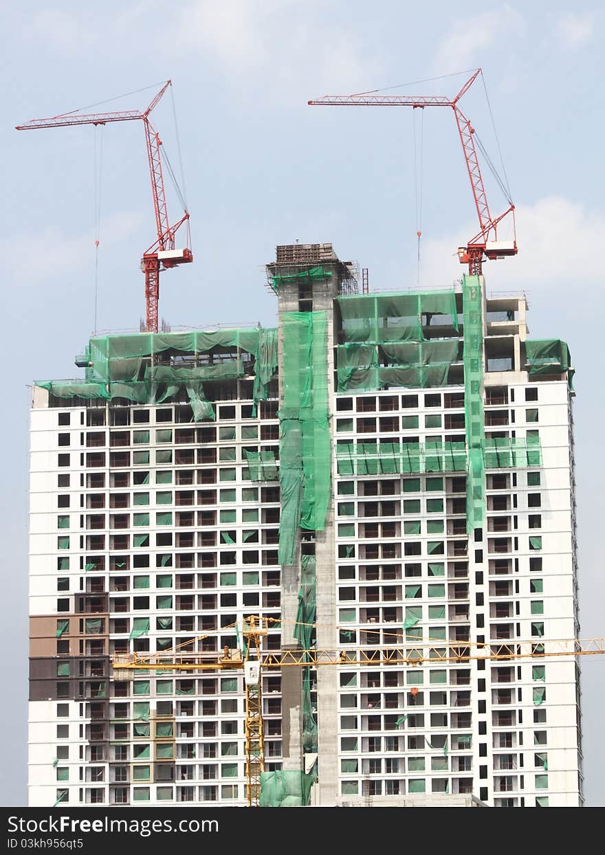 Crane in site building construction