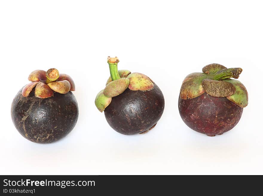 Queen of Fruits in Thailand, Mung - Khud (Mangostee), on white background. Queen of Fruits in Thailand, Mung - Khud (Mangostee), on white background