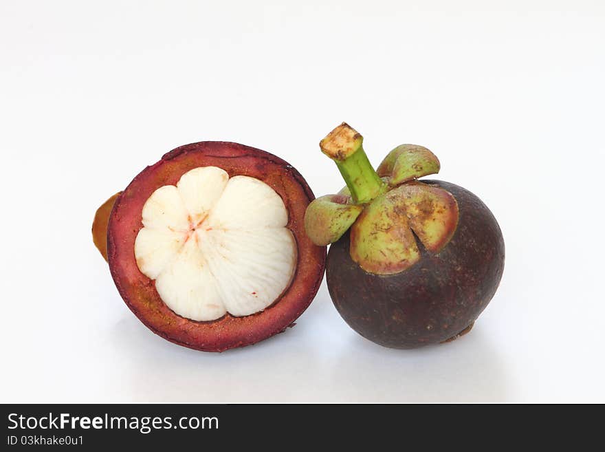 Queen of Fruits in Thailand, Mung - Khud (Mangostee), on white background. Queen of Fruits in Thailand, Mung - Khud (Mangostee), on white background