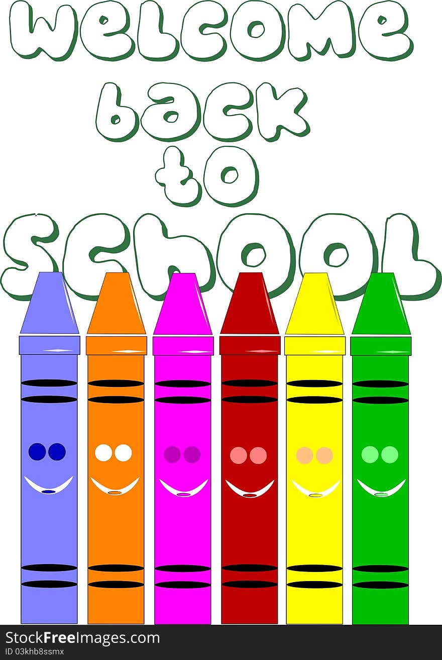 Illustration concept for back to school with smiley crayons. Illustration concept for back to school with smiley crayons