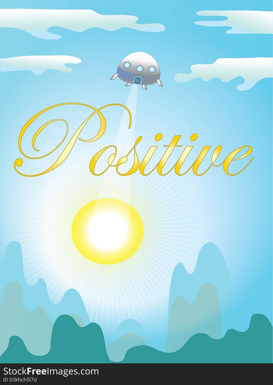 Positive background with UFO and sun