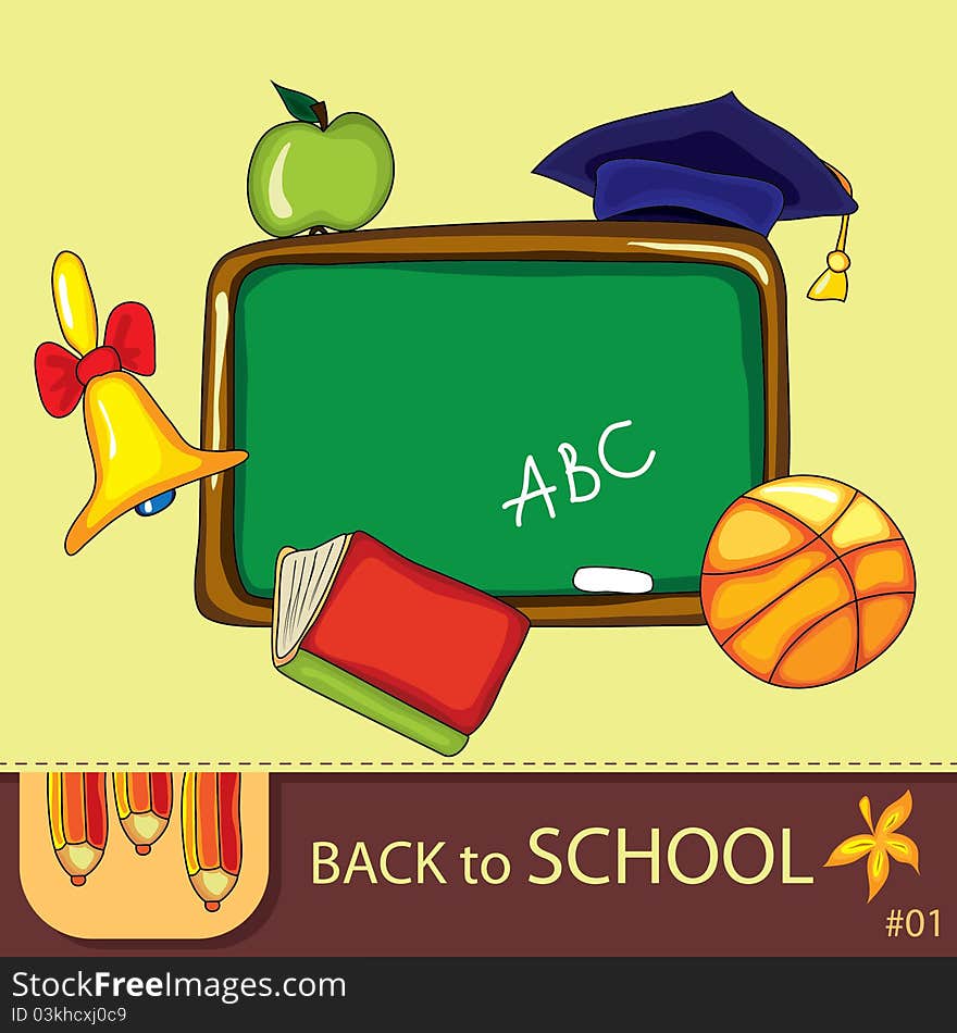 Colorful school background with cute school design elements and space for your text.