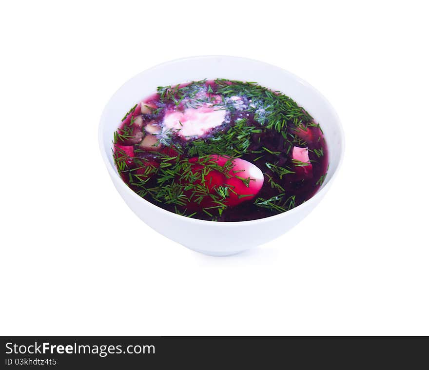 Bowl with beetroot soup