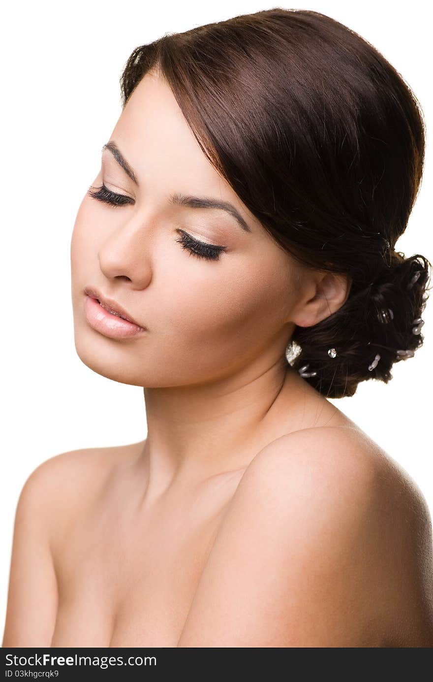 Close-up portrait of caucasian young woman on white background. Close-up portrait of caucasian young woman on white background