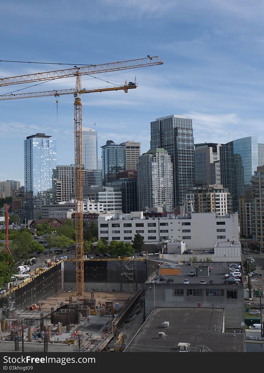 Crane at a construction site in a metropolitan city