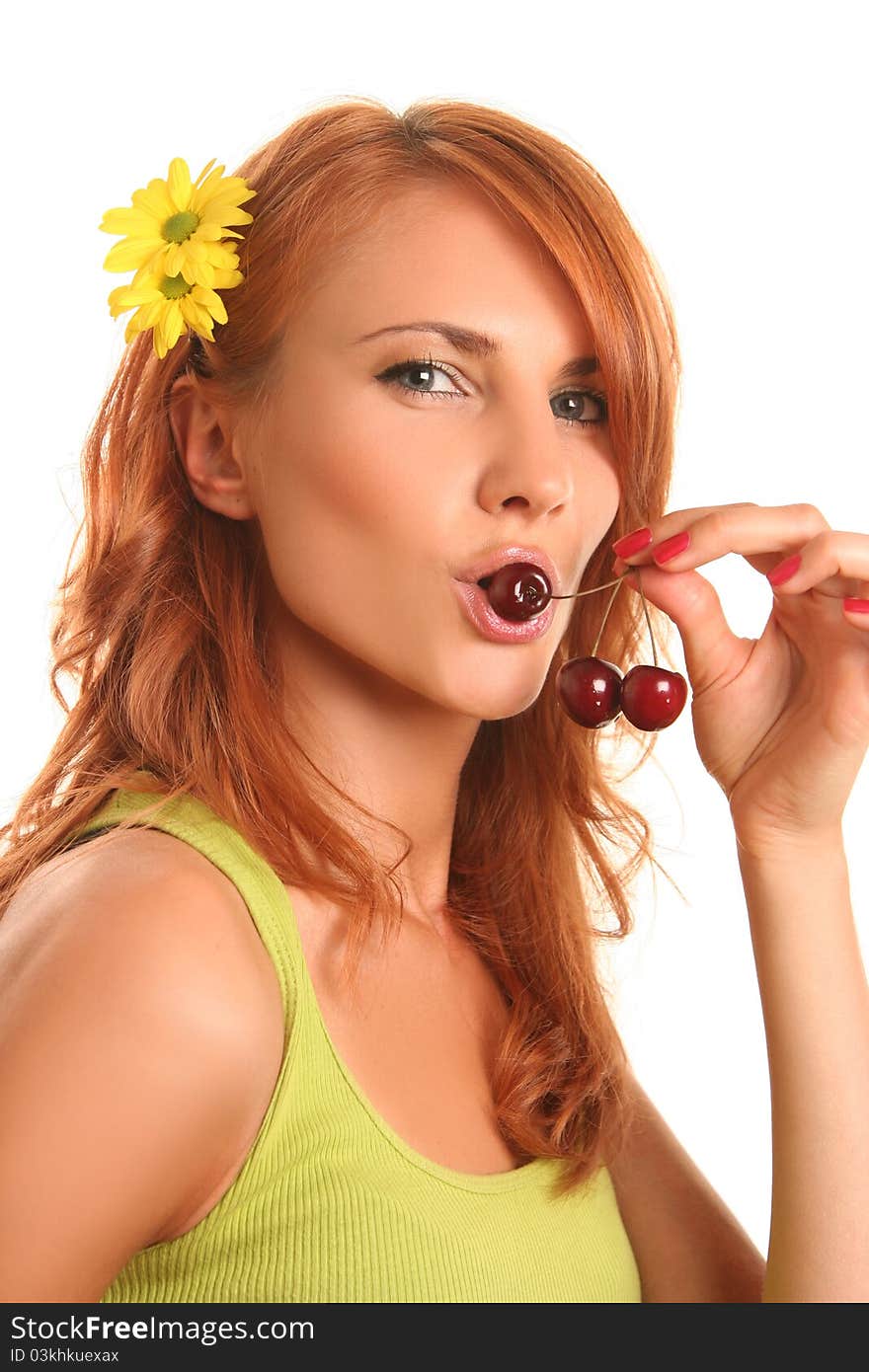 Cute girl with sweet cherry. Cute girl with sweet cherry