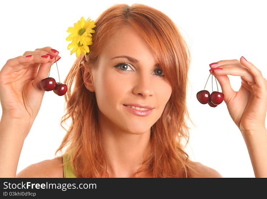 Cute girl with sweet cherry. Cute girl with sweet cherry