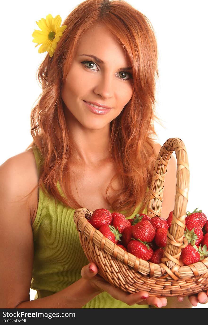 Cute youg woman with strawberry. Cute youg woman with strawberry