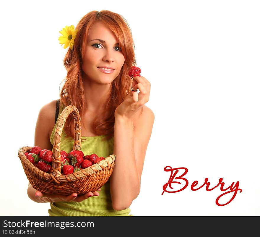 Cute youg woman with strawberry. Cute youg woman with strawberry