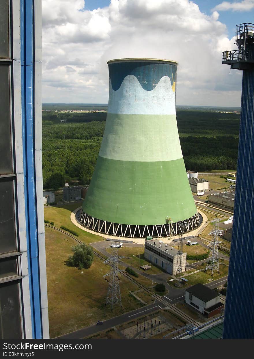 Colorfully painted in a power plant cooling towers. Colorfully painted in a power plant cooling towers