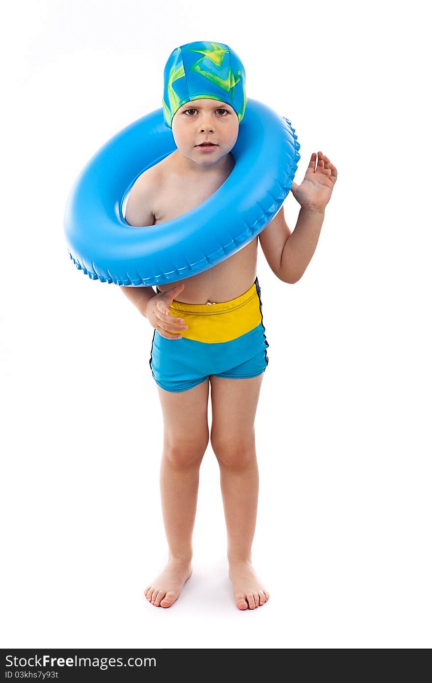 Boy Playing With Blue Life Ring