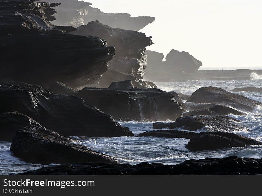 Sea cliffs in the morning mist