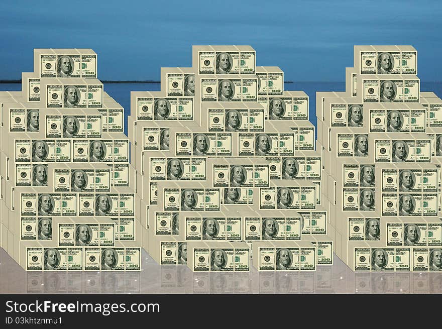 100 Dollar Banknotes image with Sky background. 100 Dollar Banknotes image with Sky background.