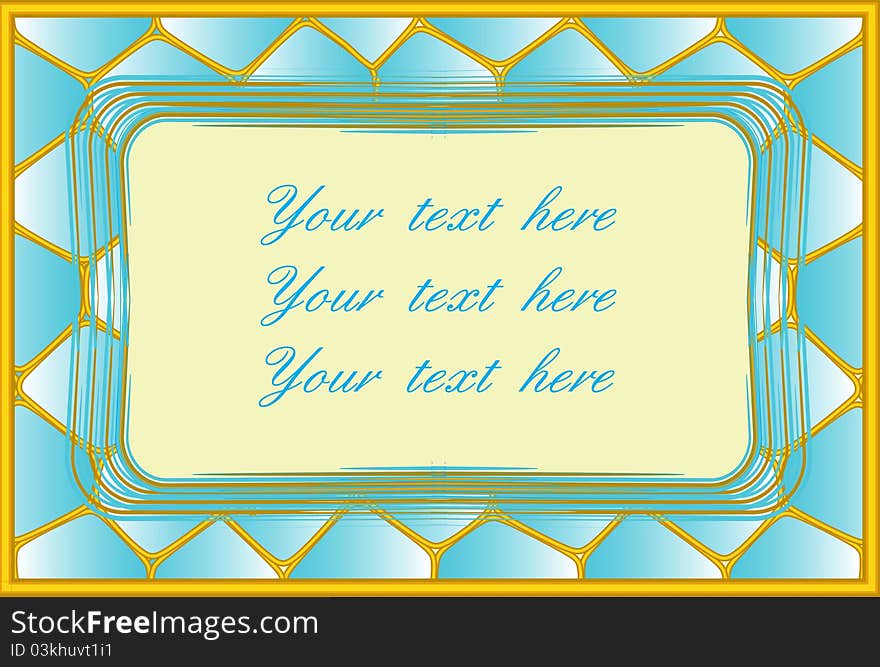 Postcard with frame. Stained glass background. Vector Illustration/