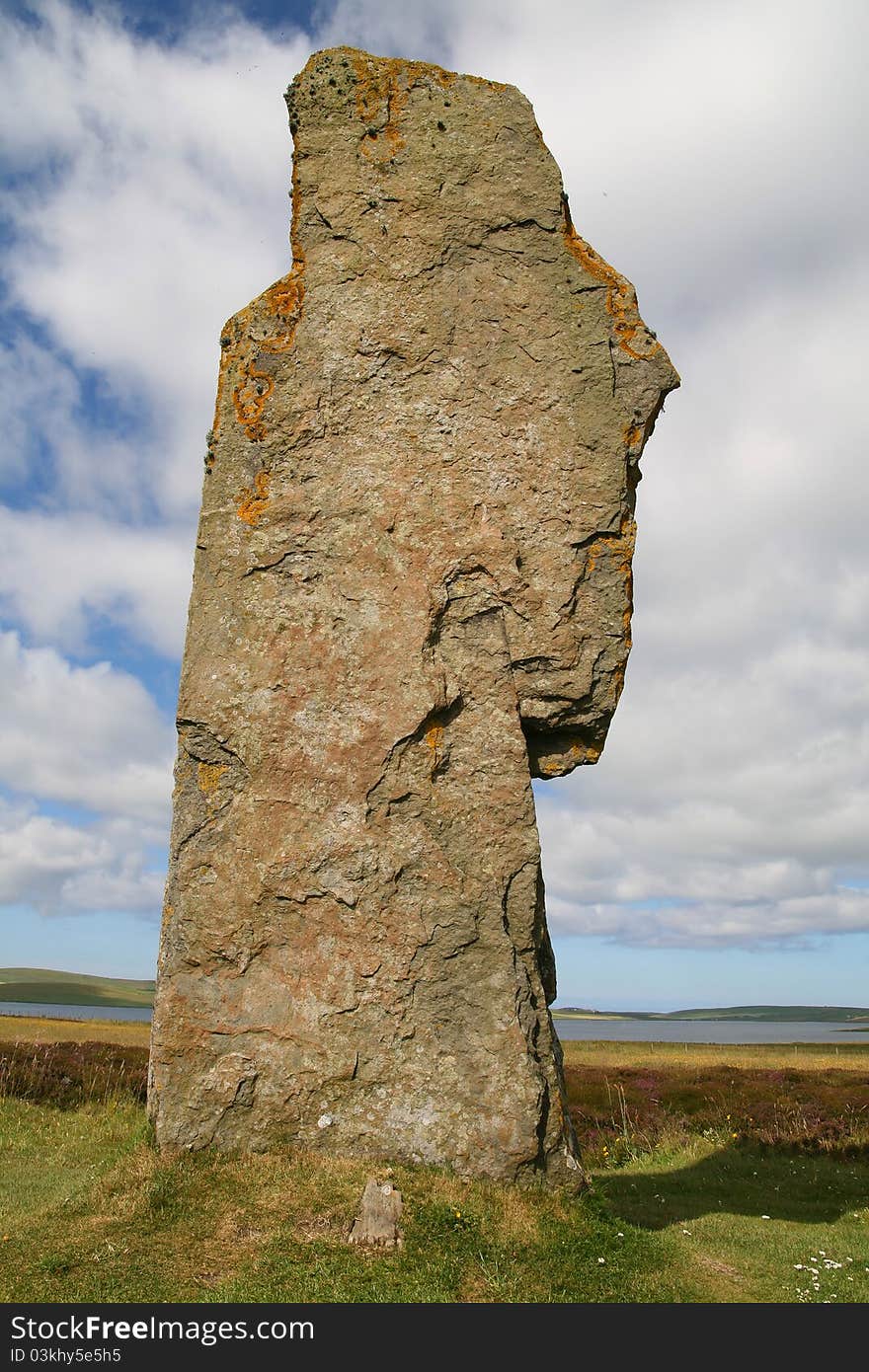 Erected between 2500 BC and 2000 BC, a famous neolithic site in the Orkney islands. A close up of one of the larger stones. Erected between 2500 BC and 2000 BC, a famous neolithic site in the Orkney islands. A close up of one of the larger stones.