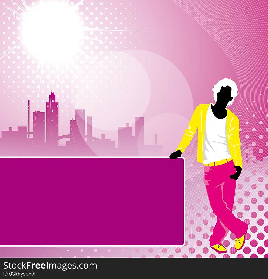 The guy in the dress color on the background of the city. The guy in the dress color on the background of the city