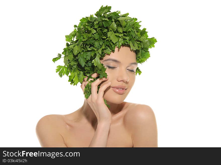 Beautiful Woman With Hat Of Parsley