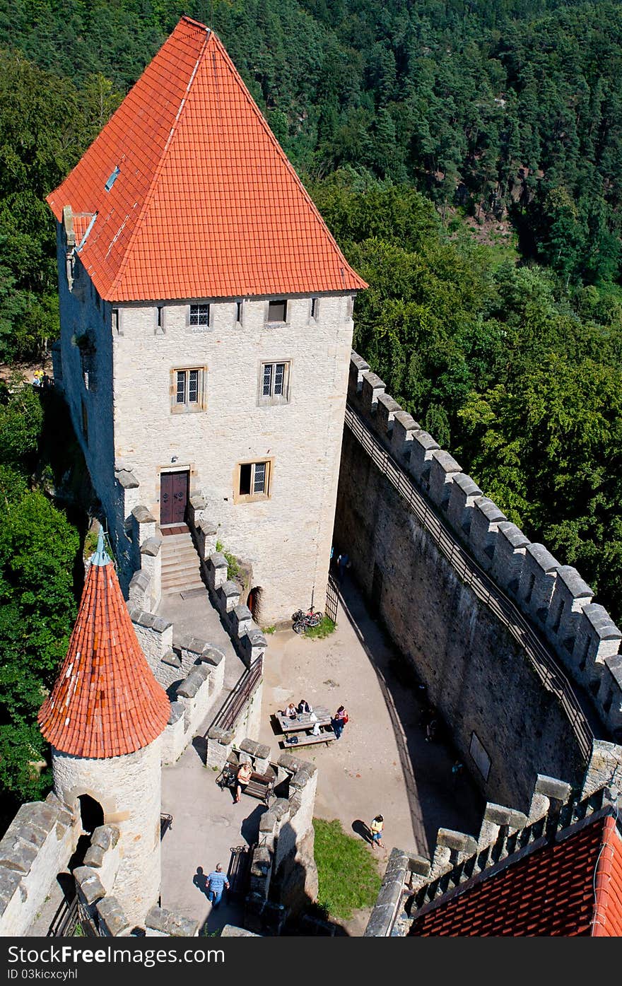 Medieval castle Kokorin viewed from tower, Czech Republic.