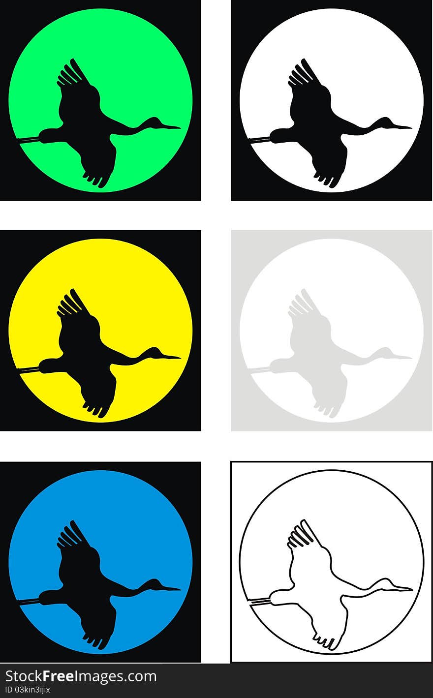 Set of silhouettes of flying crane against moon on black sky - vector illustration. Avatar. Set of silhouettes of flying crane against moon on black sky - vector illustration. Avatar.