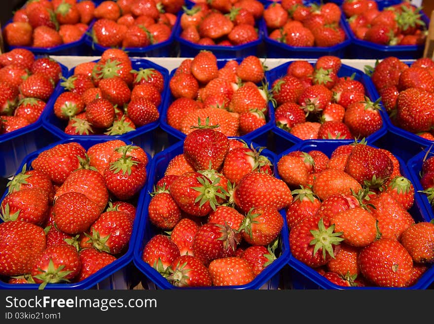 Fresh strawberries packed for sell. Fresh strawberries packed for sell